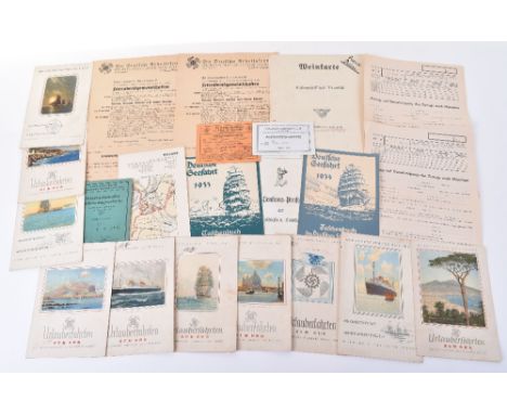 Selection of Third Reich Travel Related Ephemera. A set of Kraft Durch Freude daily programme/menu cards for a 10 day Mediter