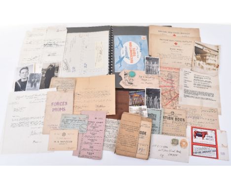 Mixed British WWII Ephemera. A folder of various items of paperwork – enrolment card for Local Authority Fire Duty to Mr C Pa