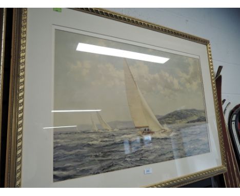 A large full colour print of sailing boat in ornate frame