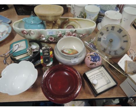 A selection of ceramics and glass ware including ruby red dish