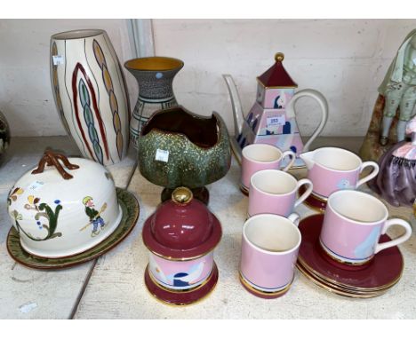 A Carltonware lustre pottery 'Dovecote' pottery tea set; other decorative china 