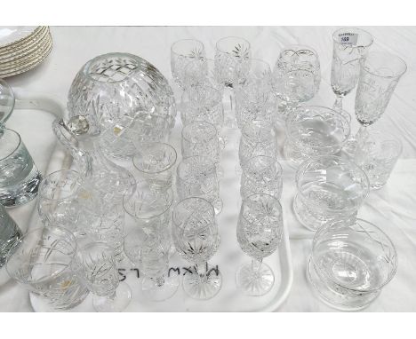 A pair of Thomas Webb cut crystal wine glasses, other similar cut glass 