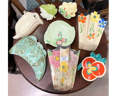 1930's wall pockets including Wedgwood, Arthur Wood, Burleigh etc; 3 Carltonware dishes and another 