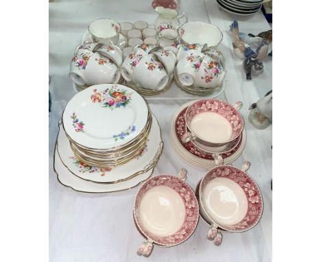 A Coalport "June Time" part tea service, 26 pieces approx; Royal Crown Derby "Derby Posies"; etc.; a Spode soup set 