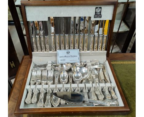A mahogany cased canteen of Arthur Price cutlery sauce ladle is tarnished to bowl otherwise very good conditiona couple of ma