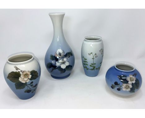 Three small Royal Copenhagen vases; a larger vase 