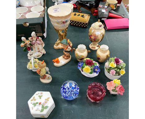 A selection of decorative china including 2 Hummel figure, 3 Aynsley vases etc 