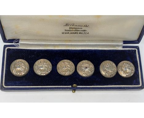 A cased set of 6 hallmarked silver buttons with embossed portrait decoration, Chester - date unclear, possibly 1911 
