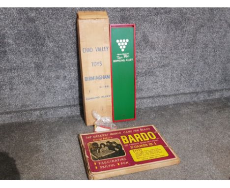 Vintage boxed Chad valley 10 pin bowling alley together with vintage boxed bardo 2 games in 1