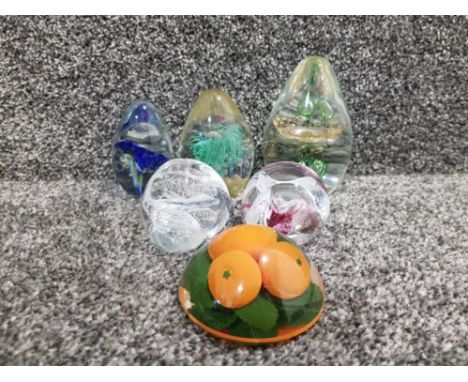 6 art glass Paperweights to include caithness
