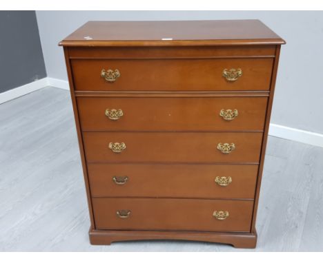 A light coloured Stag tall chest of five drawers 85 x 104 x 44cm