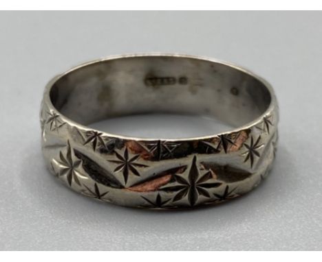 Vintage 9ct white gold cigar band ring, size U, 3.9g