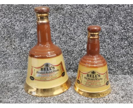 Two vintage Wade Bells blended scotch whisky decanters sizes 37.5cl &amp; 18.9cl, both still sealed