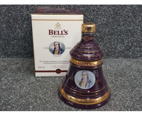 Limited edition Bells scotch whisky Christmas 2002 decanter, 70cl still sealed, celebrating great Scottish inventors James Wa