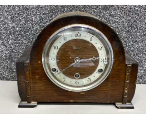 Vintage Mahogany Elco chiming mantle clock with pendulum &amp; key