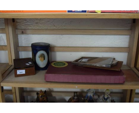 Quantity of items to include silver photo frame, Princess Diana and Prince Charles tin to include draughts and small 20th Cen