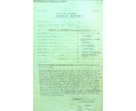 Original framed WWII RAF combat report on action relating to Sgt R H L Lonsdale 242 Squadron, dated 10/09/1940 regarding para