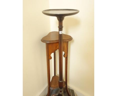 Mahogany Torchere, 4'6 tall on tripod supports, and 1 other Torchere, with Art Nouveau inspired structure, 