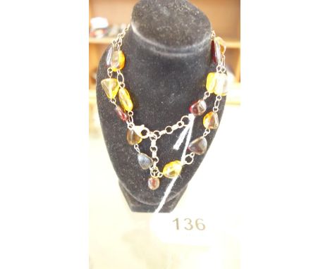 Multi bead and silver Ladies Vintage necklace 20" long in total with varying amber bead colours, h/m silver clasp est 20-50