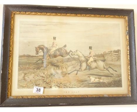 Pair of coloured Hunting prints after, Alken, each one 12" x 18" The Leap' and Full Cry' 