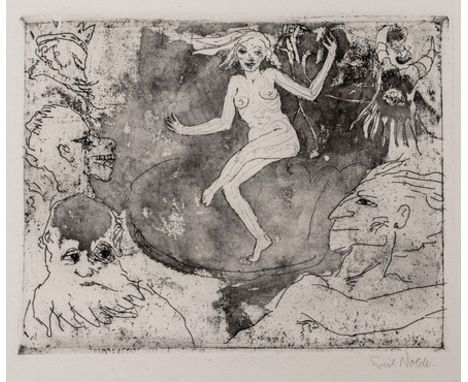 EMIL NOLDE (1867 Nolde/Schleswig - 1956 Seebüll) Der Tod als TänzerinStrich- und Tonätzung auf Van Gelder Zonen-Büttenkarton.