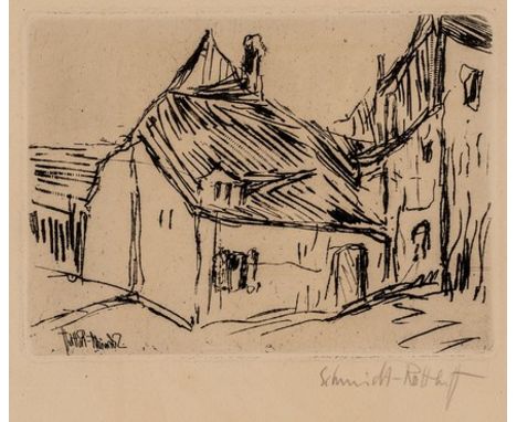 KARL SCHMIDT-ROTTLUFF (1884 Rottluff bei Chemnitz - 1976 Berlin) Altdresdner HäuserRadierung auf festem Kupferdruckkarton. 19