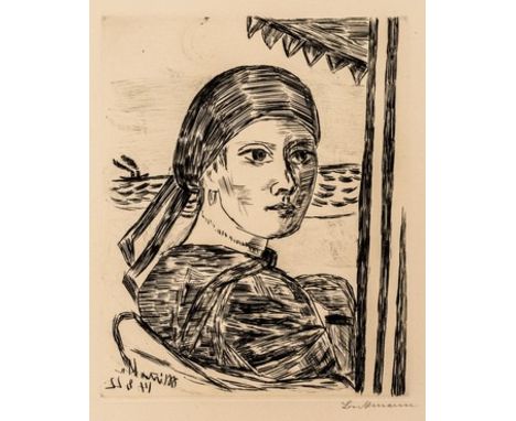 MAX BECKMANN (1884 Leipzig - 1950 New York City) MinetteKaltnadel auf Bütten. 1922.25,2 x 20,3 cm (52,8 x 38 cm).Signiert "Be