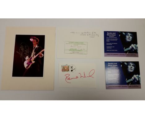 POP MUSIC, Rolling Stones, Keith Richards, colour photo (laid down to mount); Ronnie Wood, white card (with stamp and postal 