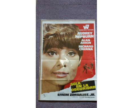 CINEMA, poster for Wait until Dark, showing large portrait of Audrey Hepburn, Spansh language issue (Sola en la Oscuridad), 2