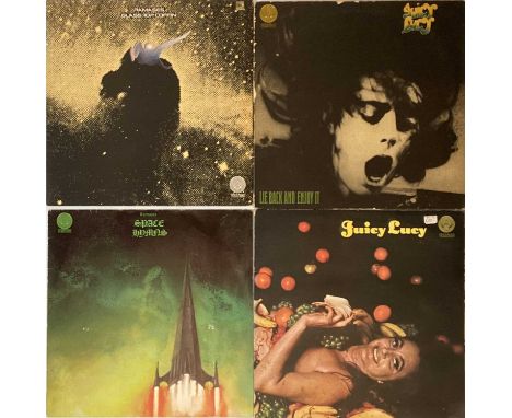 Ace split bundle of 4 x LPs from Juicy Lucy and Ramases. Titles are Juicy Lucy - LIe Back And Enjoy It (large swirl original 