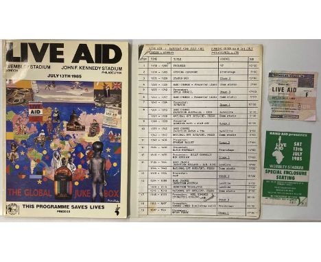 Excellent collection of Live Aid memorabilia to include: official 1985 programme, ticket stub, special enclosure seating tick