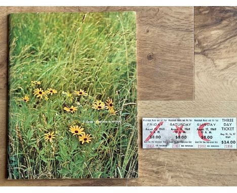 ORIGINAL WOODSTOCK PROGRAMME AND THREE DAY TICKET. Another classic festival programme this time for Woodstock in 1969 that fe
