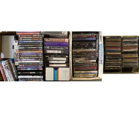 Collection of approx 59 DVDs (some still sealed), approx 17 VHS, approx 70 CD singles, some still sealed.