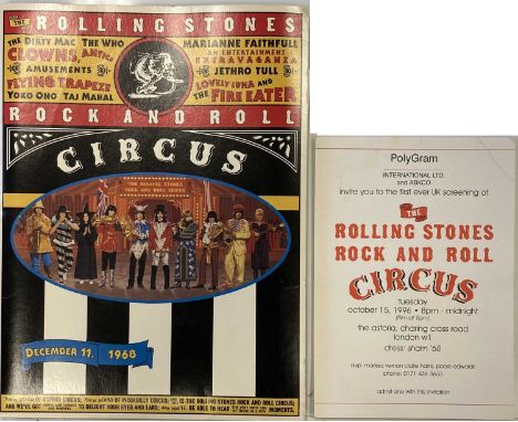 Collection of Rolling Stones memorabilia to include: 1995 'Rock and Roll Circus' t-shirt (XL), ticket for the midnight screen