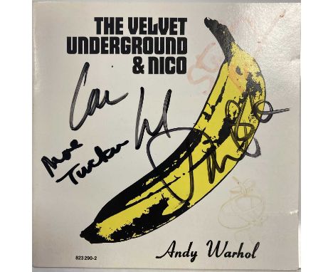 A CD copy of The Velvet Underground and Nico (1980s reissue) signed to front of CD booklet by Moe Tucker, Lou Reed, John Cale