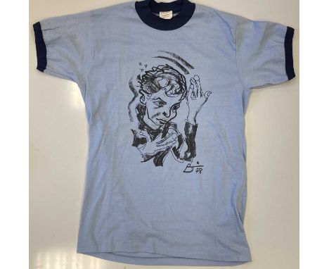 Two original pieces of original David Bowie merchandise to include: original 1978 Adidas 'self portrait' t-shirt (L) in excel