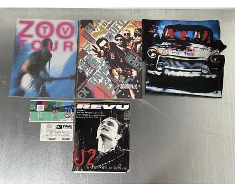 U2 memorabilia to include: Zoo TV tour t-shirt (XL) in good condition, Zooropa '93 tour programme and ticket (as well as a pe