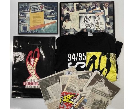Excellent collection of Stones memorabilia to include: framed display bearing a Voodoo Lounge CD cover signed by Mick Jagger 