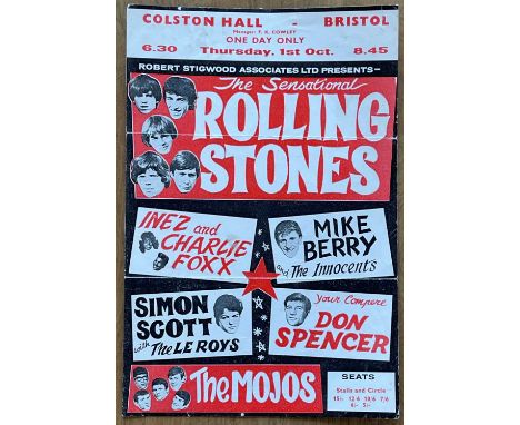 THE ROLLING STONES ORIGINAL 1964 HANDBILL. For their performance at Colston Hall, Bristol on Thurs 1st October 1964 alongside