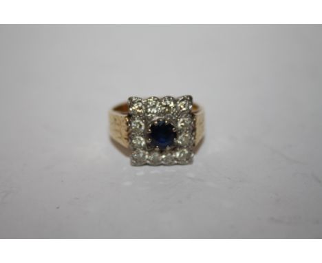 A YELLOW AND WHITE METAL DRESS RING SET WITH SAPPHIRE AND CZ STONES