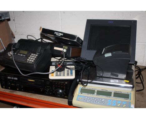 A QUANTITY OF ELECTRICALS AND HOUSEHOLD ITEMS TO INCLUDE SPEAKERS, TVS, SCALES, KITCHEN ITEMS ETC A/F
