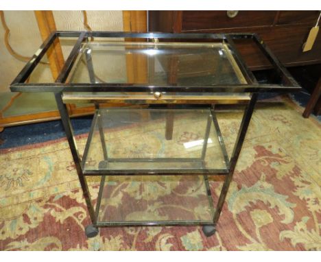 AN ART DECO STYLE GLASS AND METAL DRINKS TROLLEY W-70 CM