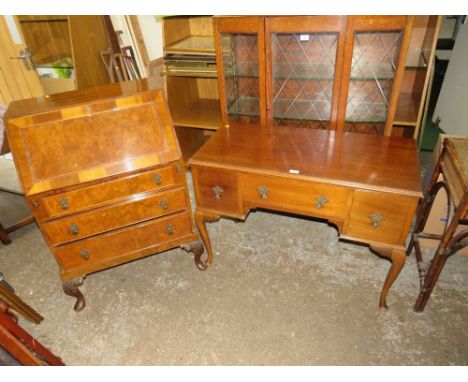 A VINTAGE MAHOGANY BUREAU AND WALNUT DESK (2)
