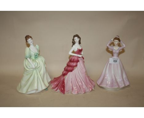 TWO COALPORT FIGURES, RUBY ANNIVERSARY AND LADIES OF FASHION, TOGETHER WITH A ROYAL GRAFTON JOANNE FIGURE