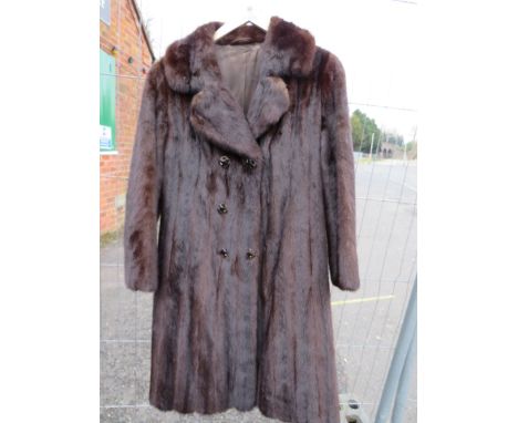 A VINTAGE RICH MAHOGANY BROWN MINK FUR COAT, fully lined, hook fasteners, front pockets, approx size 38"Condition Report:Miss