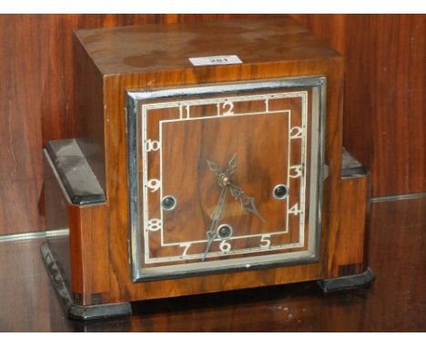 AN ART DECO STYLE WALNUT MANTEL CLOCK