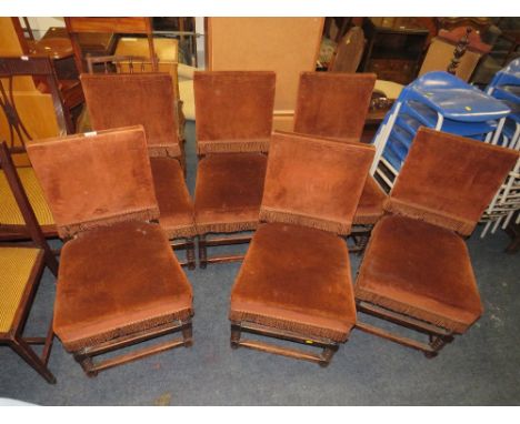A SET OF SIX OAK BOBBIN REEL UPHOLSTERED CHAIRS