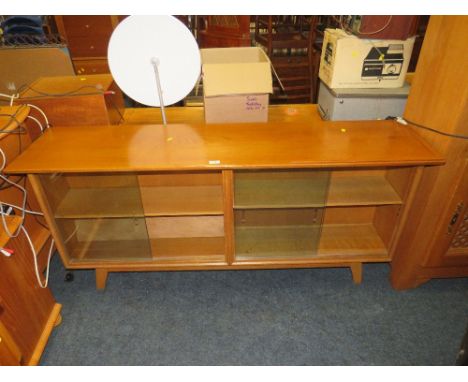 A RETRO LIGHT OAK GLAZED BOOKCASE WITH LATER TOP W-158 CM