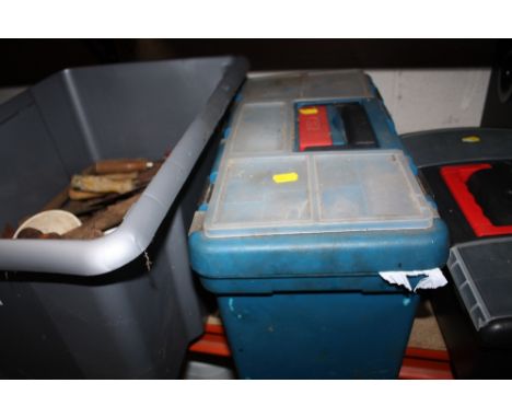 TWO TOOL BOXES AND A BAG OF TOOLS TOGETHER WITH A BOX OF TOOLS