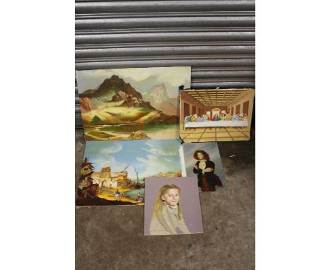 A COLLECTION OF UNFRAMED OIL PAINTINGS TO INCLUDE PORTRAIT STUDIES, LANDSCAPES ETC - LARGEST 60.5 CM X 42 .CM